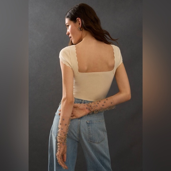 Anthropologie By Anthropologie Cropped Sweater Tee Sz M - Picture 3 of 11